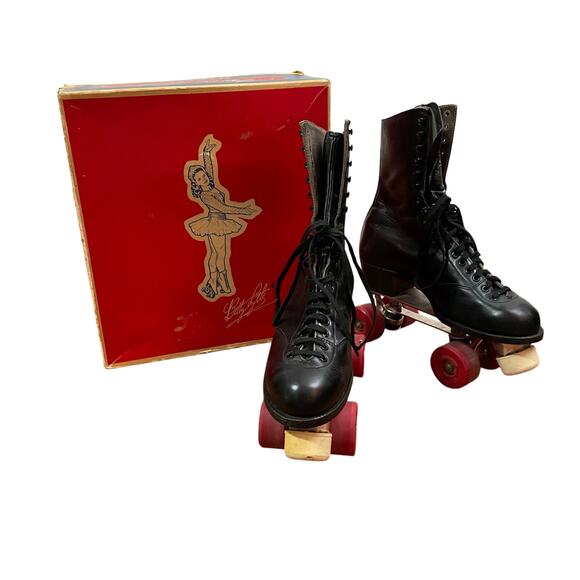 Betty Lytle 6R made for Hyde Chicago black leather roller skates Vintage BOX - Picture 1 of 15